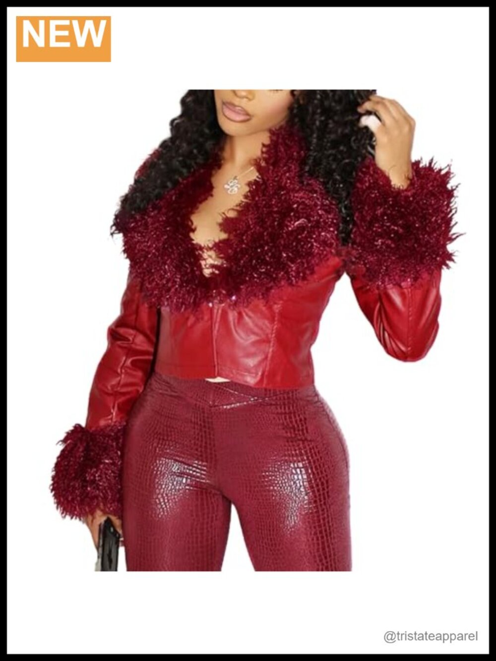 Faux Leather Cropped Motorcycle Jacket Women V Neck Fur Trim Cinched Waist Y2K